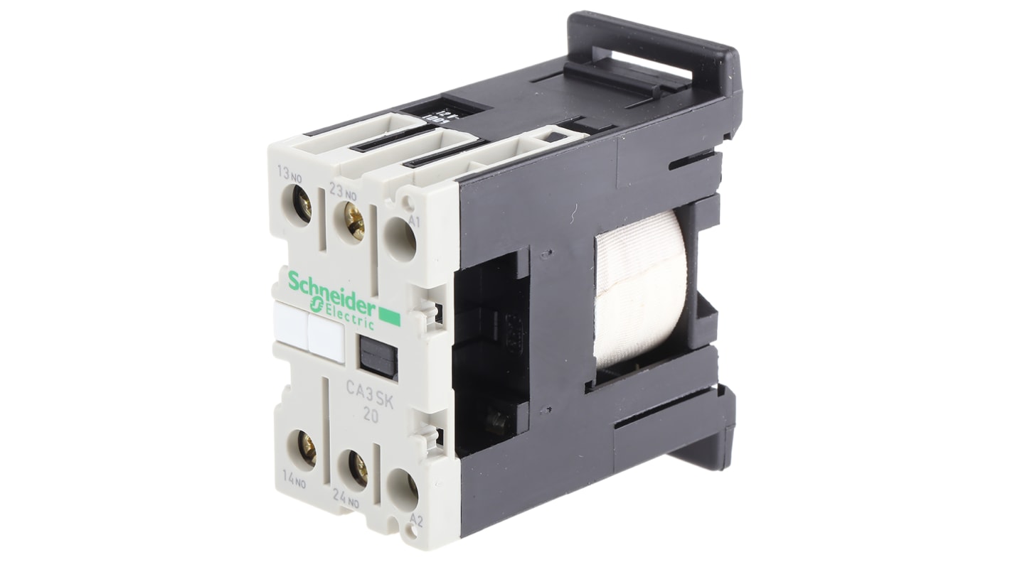Contattore Schneider Electric CA3SK20JD, serie TeSys K, 10 A, montaggio su guida DIN, dimensioni 27x56x55.5 mm, grado di protezione IP2x.