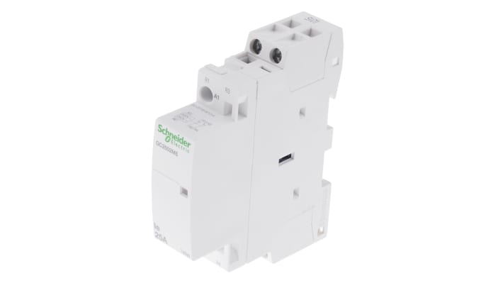 Contattore Schneider Electric GC2502M5, 2 poli, 25 A, bobina 230 V, montaggio su guida DIN, dimensioni 81x17.5x65 mm.