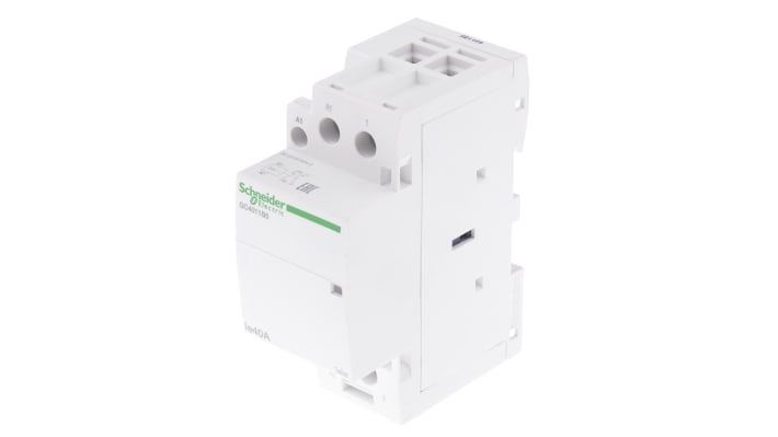 Contattore Schneider Electric GC4011B5, 2 poli, 1 NO + 1 NC, 40 A, bobina 24 V c.a., montaggio su guida DIN, dimensioni 35x81x65 mm.