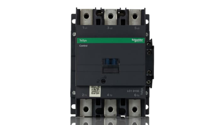 Contattore Schneider Electric LC1D1506F7, 3 poli, corrente 150 A, tensione bobina 110 V c.a., montaggio su guida DIN.