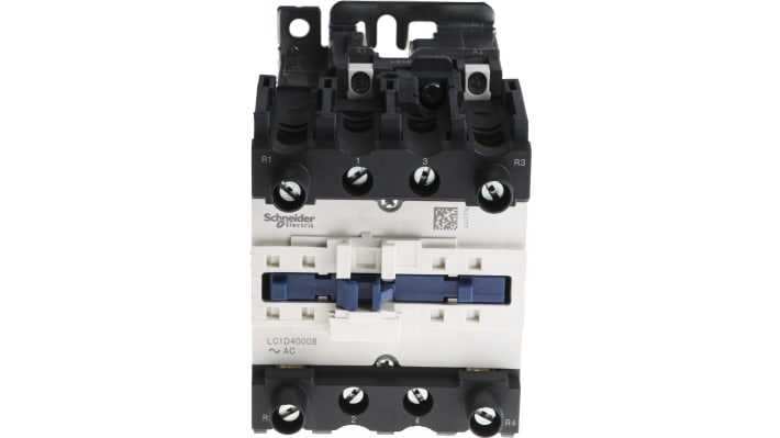 Contattore Schneider Electric LC1D40008E7 4P 2NO + 2NC 60A 48V CA per controllo motori AC-1 e AC-3. Alta affidabilità e durata.
