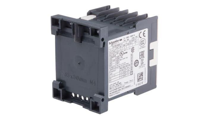 Contattore Schneider Electric LC1K0610N7, 3 poli, 3 NA, 6 A, bobina 400 V c.a., dimensioni 58x45x57 mm.