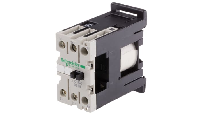 Contattore Schneider Electric LC1SK0600E7, 2 poli, 2 NA, 6 A, bobina 48 V c.a., montaggio a pannello, dimensioni 56x27x55.5 mm.