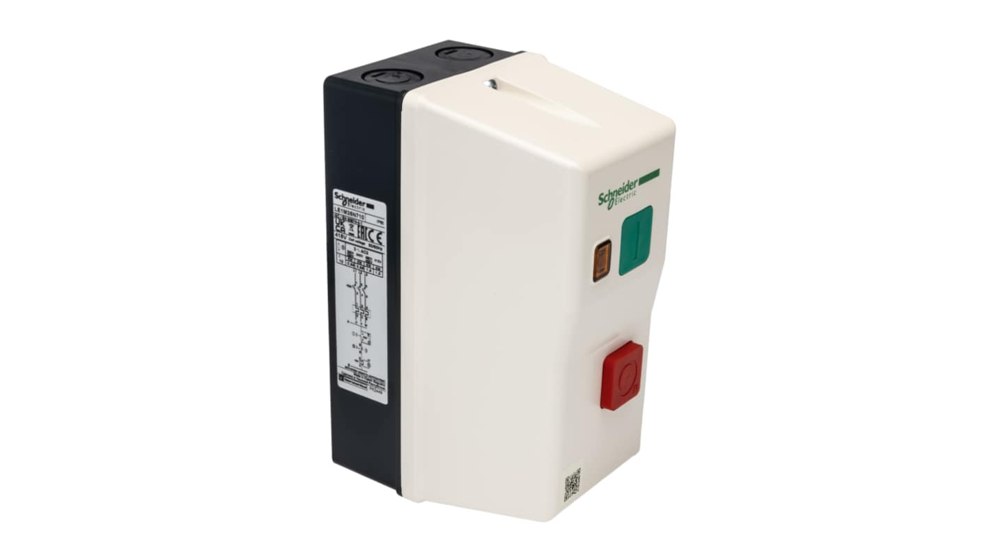 Schneider Electric LE1M35N710, starter DOL automatico 3 fasi, potenza 1,5 kW, IP65, montaggio su guida DIN, dimensioni 160x78x108 mm.