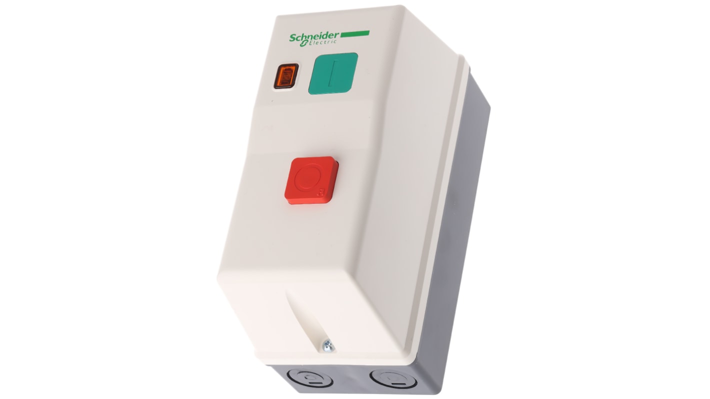 Starter DOL automatico Schneider Electric LE1M35U712, 3 fasi, 2,2 kW, IP65, montaggio su guida DIN, dimensioni 160x78x108 mm.