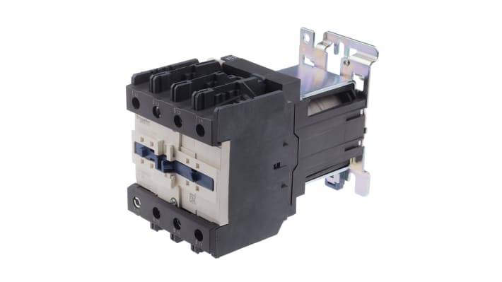 Contattore Schneider Electric LP1D80004BW, 4 poli, 125 A, bobina 24 V c.c., montaggio a pannello, dimensioni 127 x 96 x 125 mm.