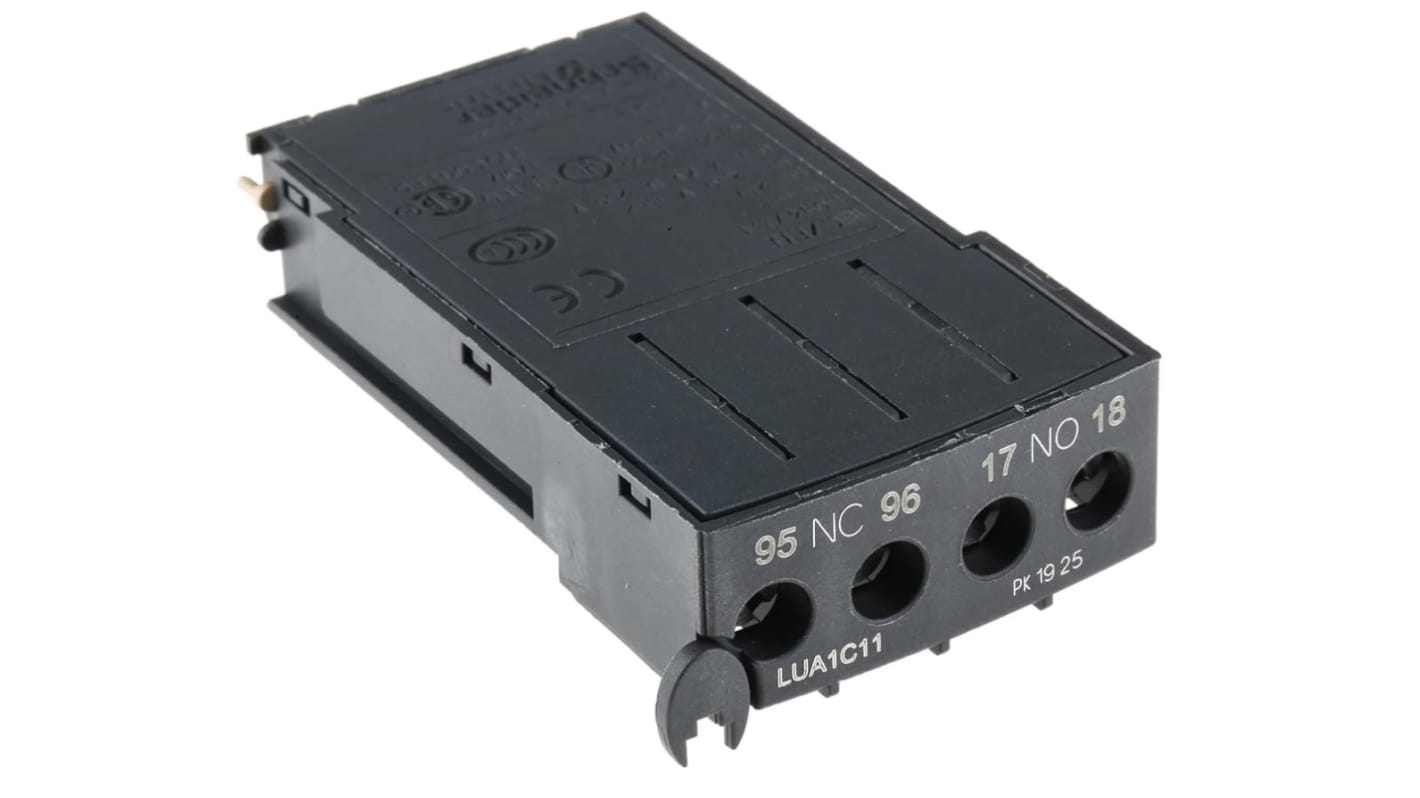 Contatto di segnalazione Schneider Electric LUA1C11 per TeSys Ultra - NA/NC, 250V c.a./c.c. Ideale per monitorare guasti elettrici in motori industriali.