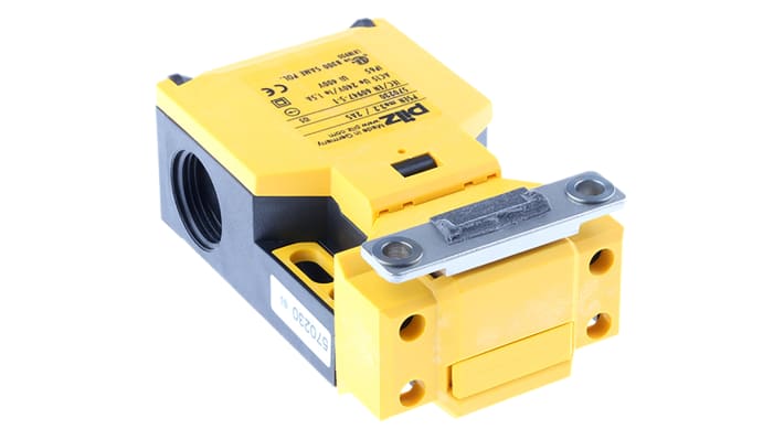 Interruttore di interblocco di sicurezza a chiave Pilz 570230, meccanico, IP65, 240V, 5A, dimensioni 90mm x 52mm x 33mm.