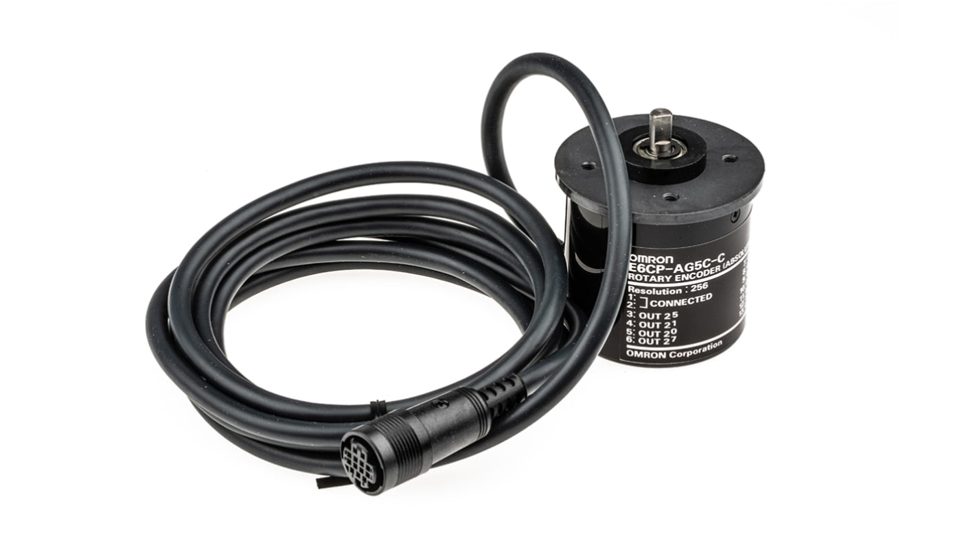 Encoder incrementale Omron E6CP-AG5C-C, 256 impulsi, 12-24 V c.c., diametro albero 6 mm, IP50, altezza 50 mm.