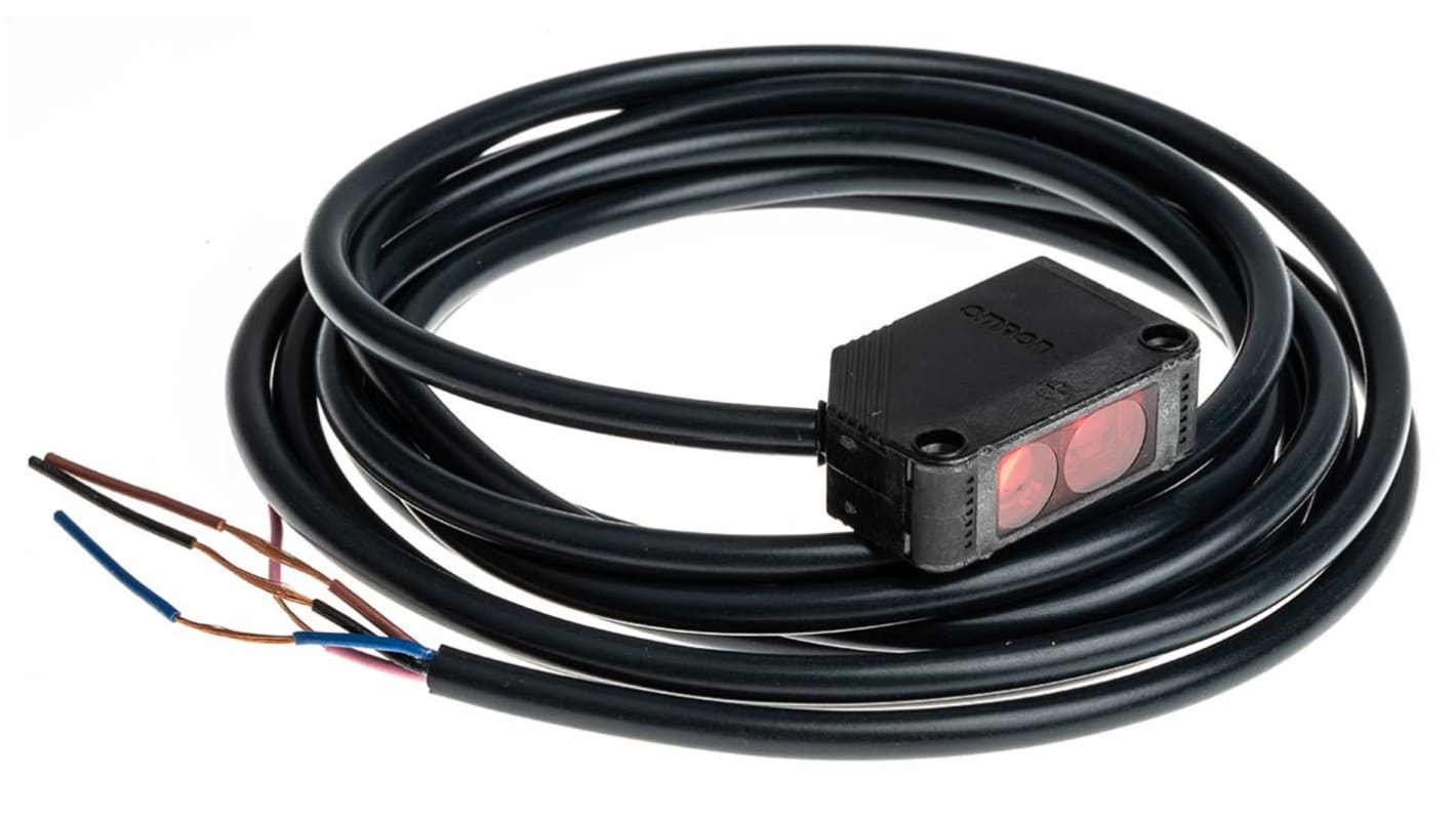 Sensore di distanza rettangolare Omron E3Z-LS61 2M BY OMS, rilevamento 20-200 mm, uscita NPN, IP67, cavo 2 m.