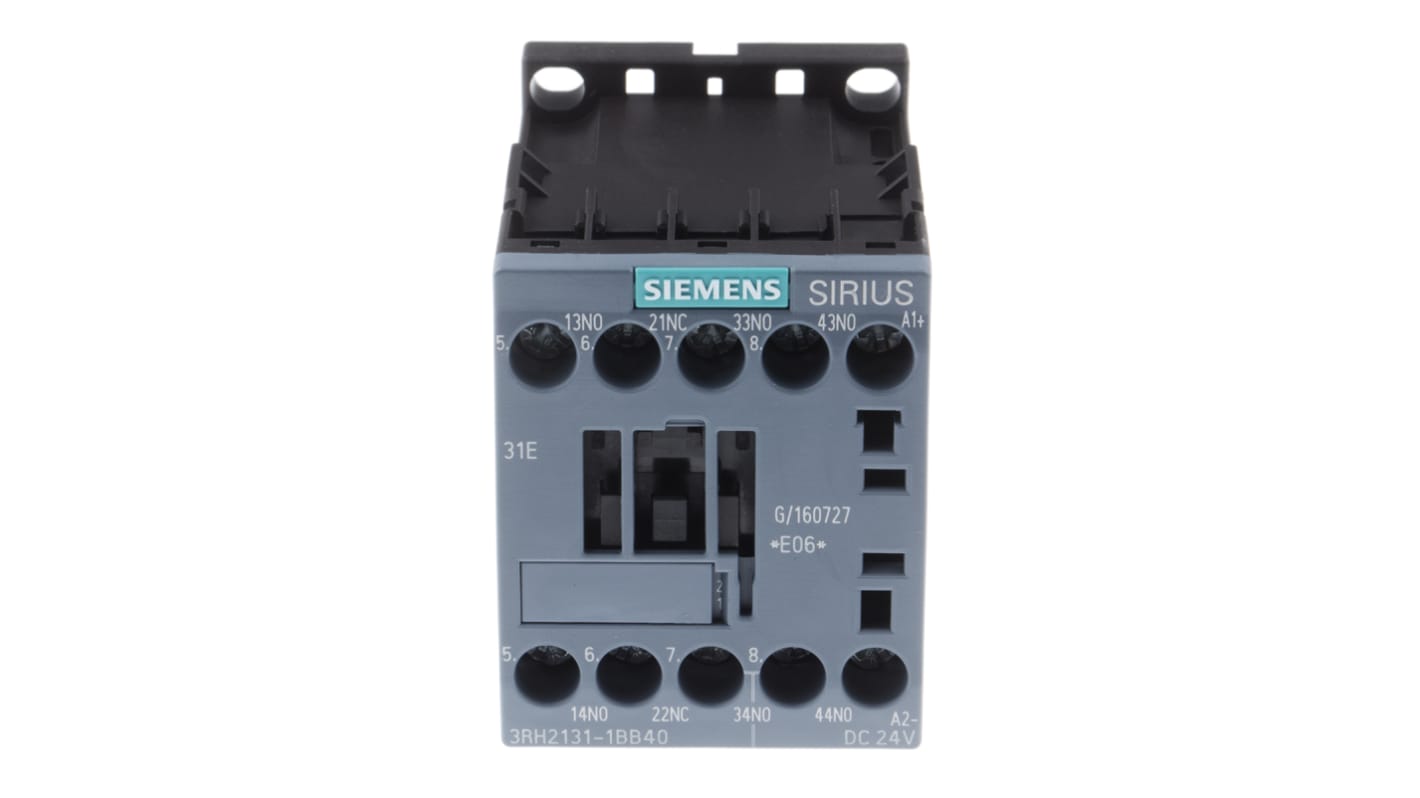 Relè contattore Siemens 3RH2131-1BB40, 4 poli, 3NO/1NC, 10A, 24V c.c. per protezione motori elettrici. Acquista ora!