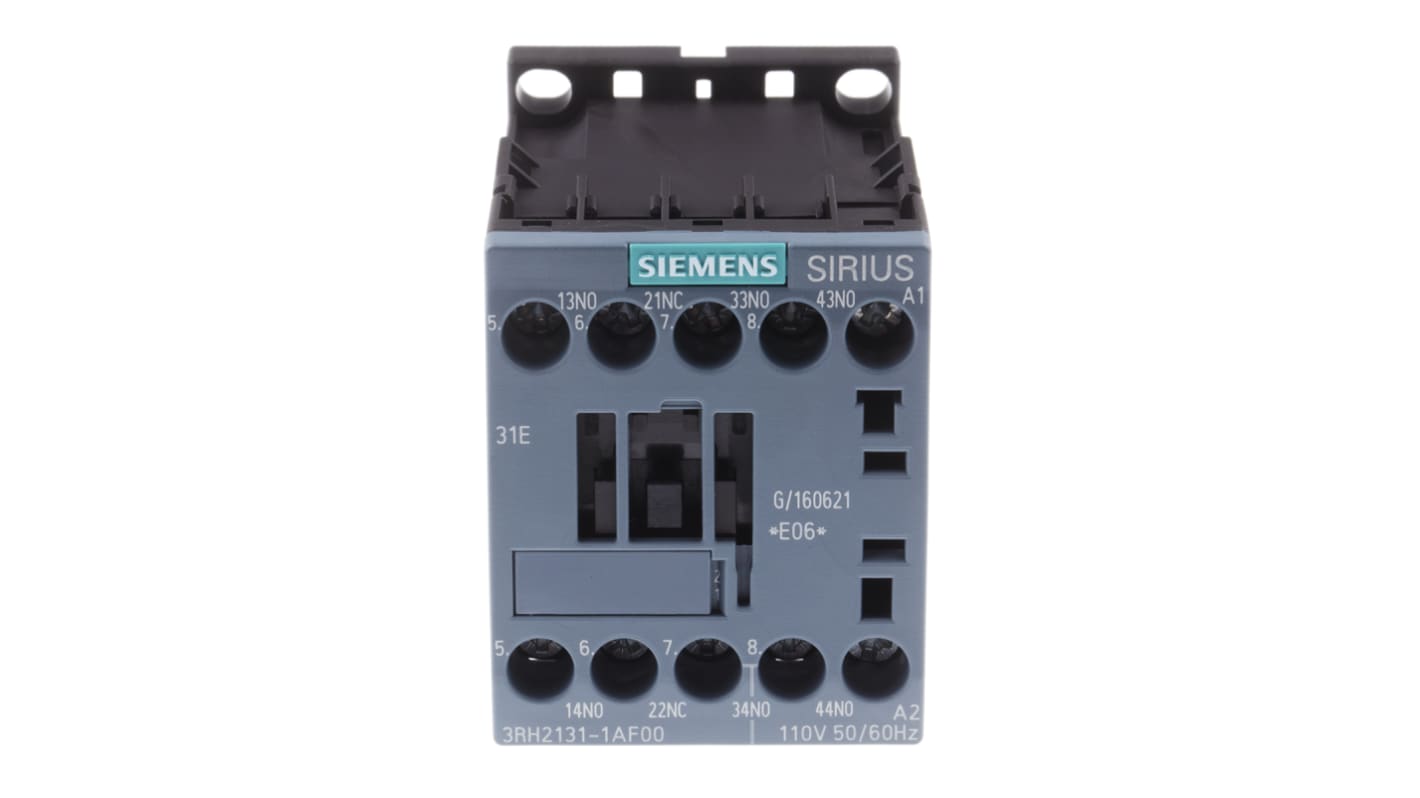Contattore Siemens 3RH2131-1AF00, 4 poli, 10 A, montaggio su guida DIN, dimensioni 45x57.5x73 mm, serie SIRIUS.