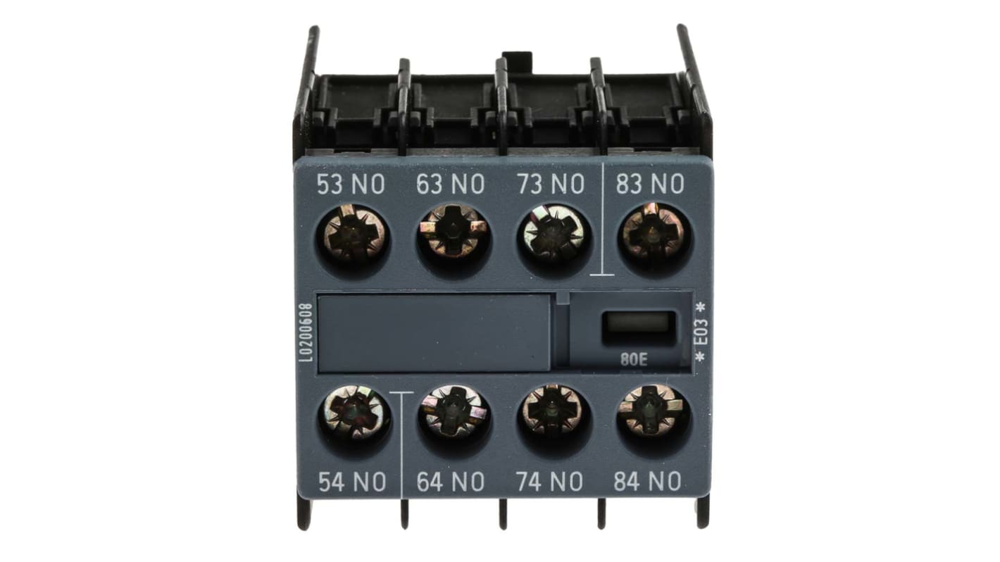 Contatto ausiliario Siemens 3RH2911-1GA40, 4NO, montaggio a innesto, corrente nominale 6 A, tensione 600 V c.c. e 690 V c.a.