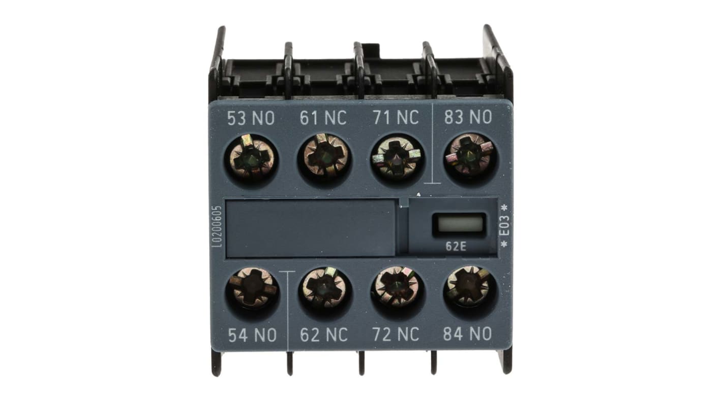 Blocco contatti ausiliari Siemens 3RH2911-1GA22, 2NO/2NC, 10A - Serie Sirius Innovation. Design snap-on per monitoraggio efficiente del contattore.