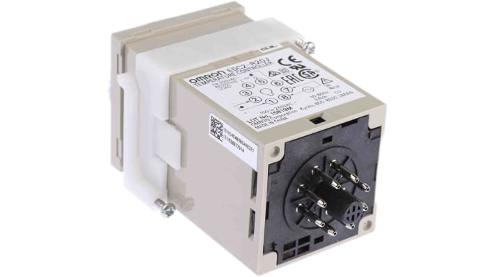 Termometro digitale Omron E5C2-R20J, montaggio a pannello, range 0-300 °C, alimentazione 100-240 V, dimensioni 48 x 48 mm.