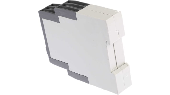 Relè timer multifunzionale ABB, 10 funzioni, intervalli da 0,05 s a 300 h, montaggio su guida DIN, larghezza 22,5 mm.