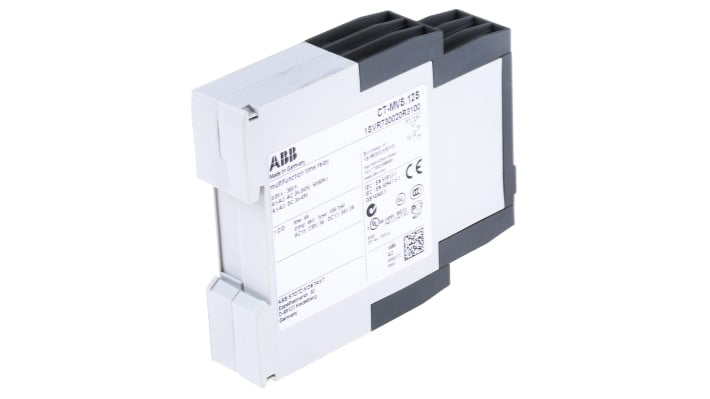 Relè temporizzato multifunzione ABB 1SVR730020R3100, 22,5 mm di larghezza, montaggio su guida DIN, 10 intervalli da 0,05 s a 300 ore.