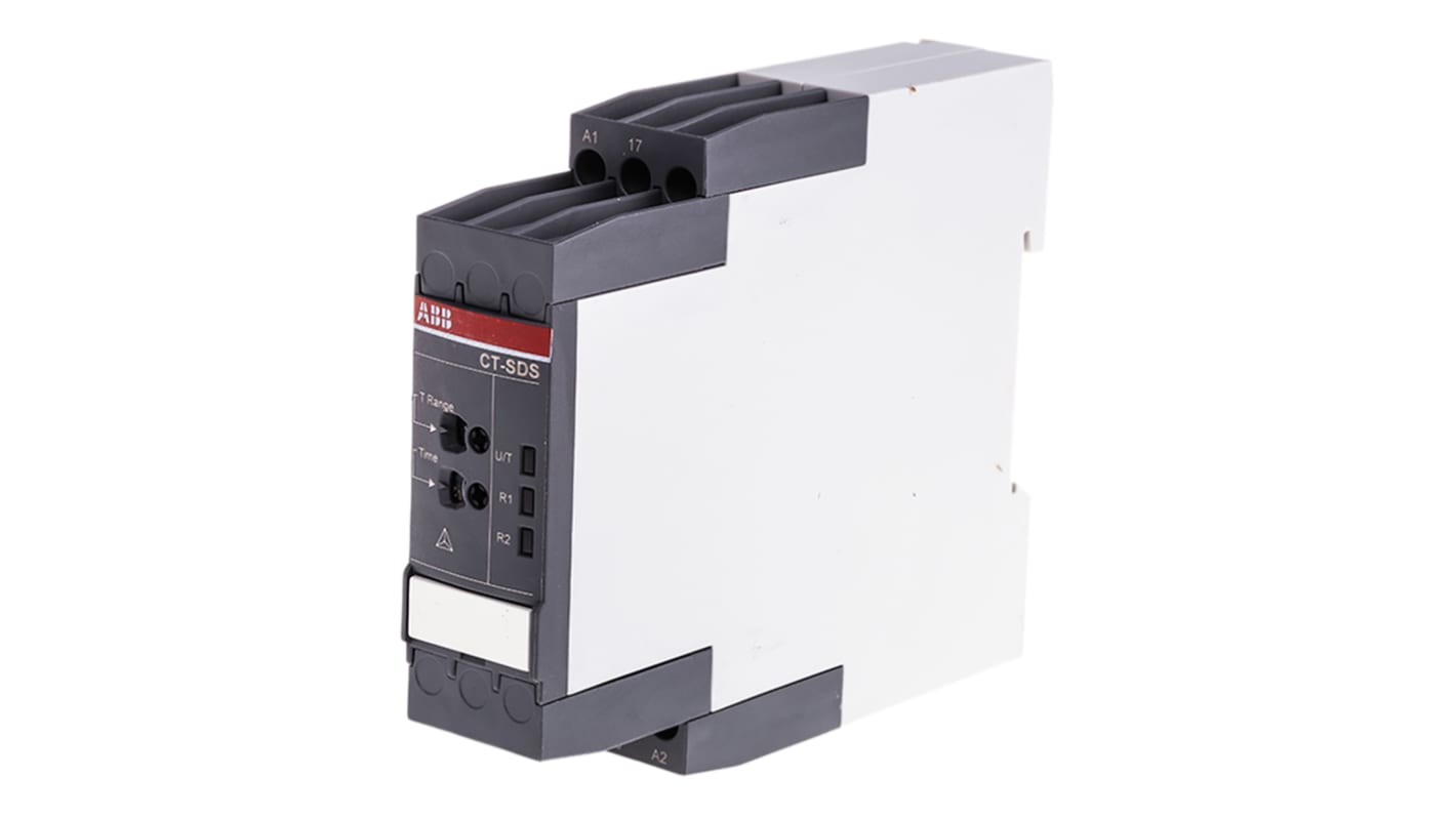 ABB Timer Relay DPST su guida DIN, tensione 24-240 V, 7 intervalli da 0,05 s a 10 min, corrente massima 4 A.