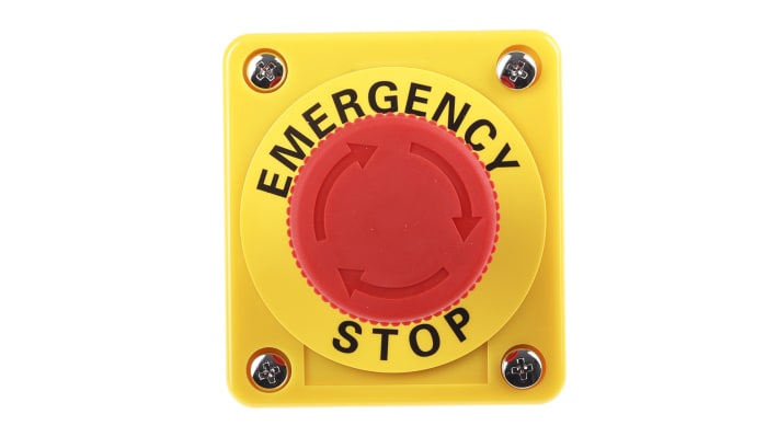 Pulsante di arresto di emergenza Omron A22E-M-01B, montaggio a pannello, rosso, diametro 40mm, grado di protezione IP65.