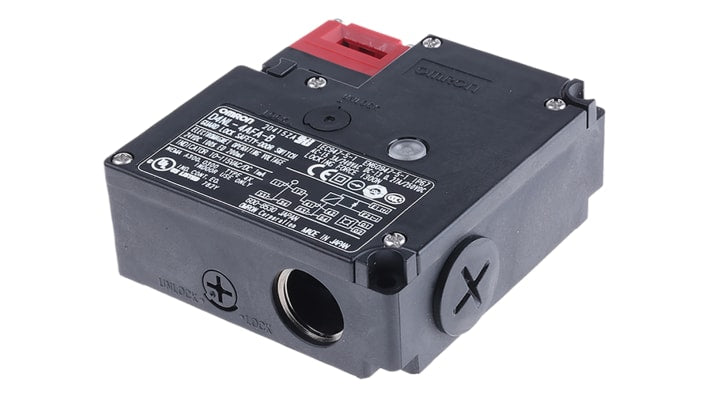 Interruttore di interblocco a solenoide Omron D4NL-4AFA-B, 24V cc, IP67, contatti 1NC/1NO, dimensioni 88.5mm x 95mm x 35.5mm.