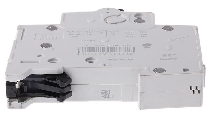 Interruttore magnetotermico unipolare ABB S201-C1, 1A 6 kA, montaggio su guida DIN, dimensioni 69x17,5x88 mm, grado di protezione IP20.