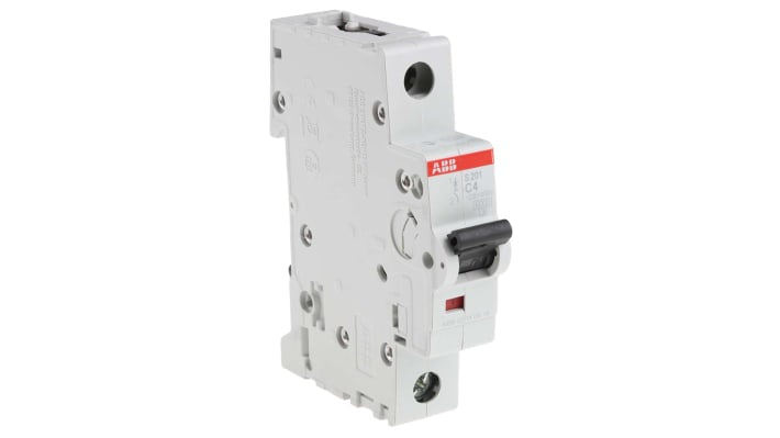 Interruttore magnetotermico ABB S201-C4, 1 polo, 4 A, montaggio su guida DIN, dimensioni 88 mm x 17,5 mm x 69 mm.