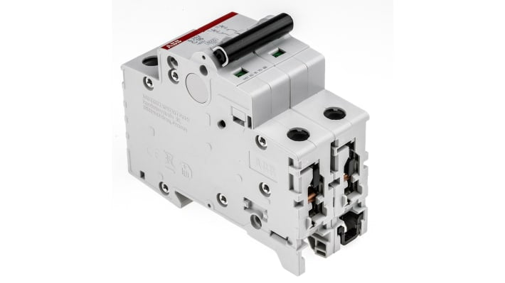 Interruttore magnetotermico ABB S202-C16, 2P 16A, 6 kA, montaggio su guida DIN, dimensioni 35x88x69 mm, grado di protezione IP20.