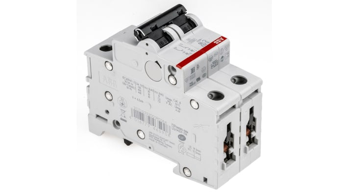 Interruttore magnetotermico ABB S202-C16, 2P 16A, 6 kA, montaggio su guida DIN, dimensioni 35x88x69 mm, grado di protezione IP20.