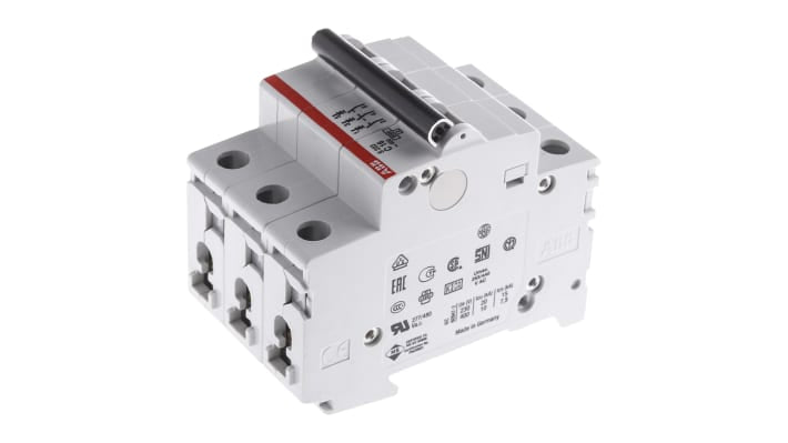 Interruttore magnetotermico ABB S203-C16, tripolare, 16A, 400V, 6 kA, dimensioni 88mm x 52.5mm x 69mm.