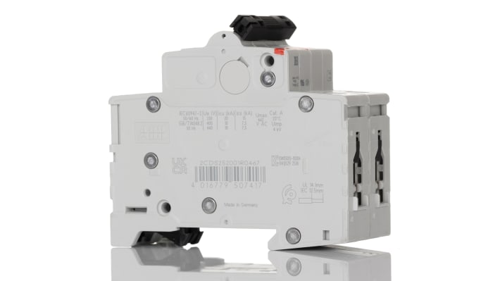 Interruttore magnetotermico ABB S202-K16, 2 poli, 16 A, 400 V, montaggio su guida DIN, larghezza 35 mm, protezione cortocircuiti.