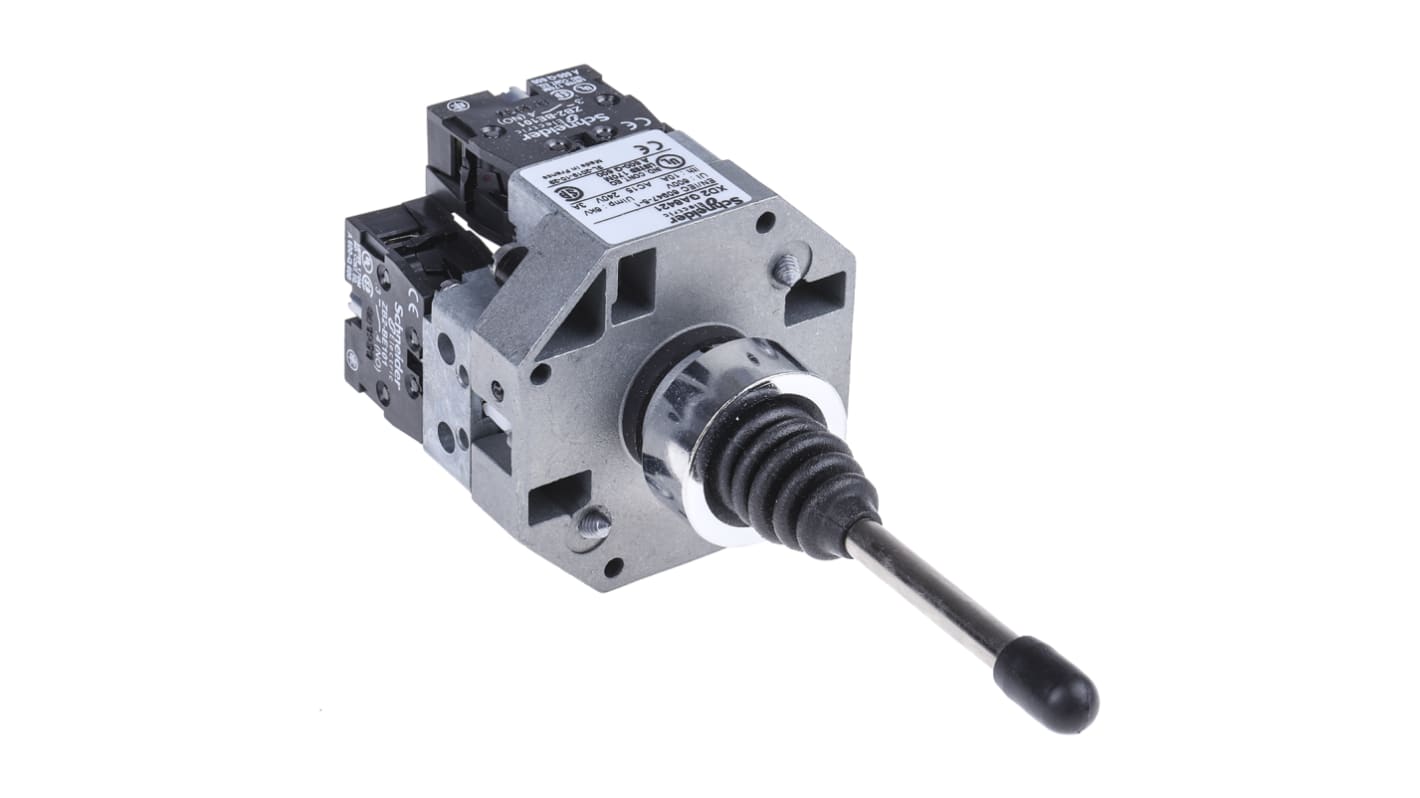 Pulsante SPST Schneider Electric, montaggio a pannello, diametro 22 mm, protezione IP66, corpo metallico, impugnatura in gomma.