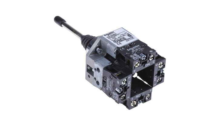 Pulsante SPST Schneider Electric, montaggio a pannello, diametro 22 mm, protezione IP66, corpo metallico, impugnatura in gomma.