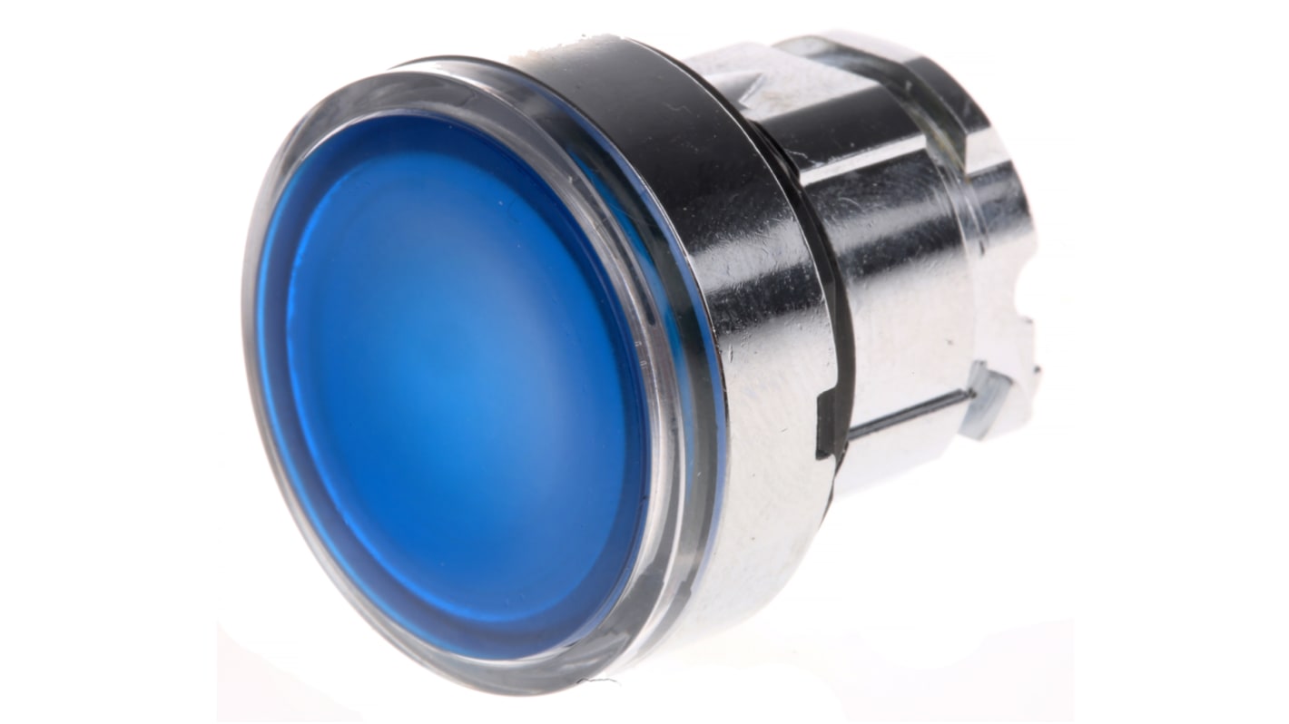 Attuatore pulsante Mantenuto Schneider Electric, testa rotonda blu, diametro 22mm, illuminato, protezione IP66/IP67/IP69K.