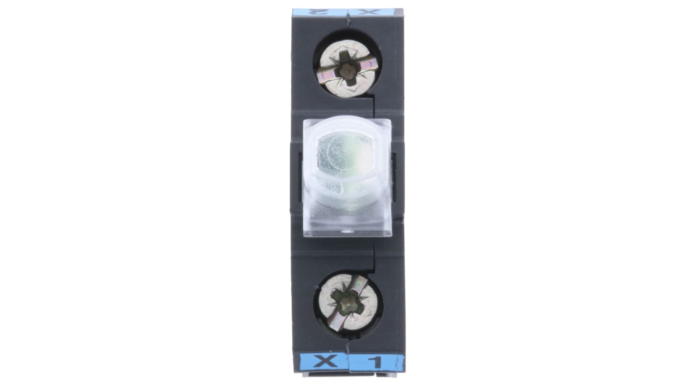 Blocco contatti luminoso LED blu Schneider Electric ZALVB6, tensione 24 V, montaggio anteriore, durata LED 100.000 ore.