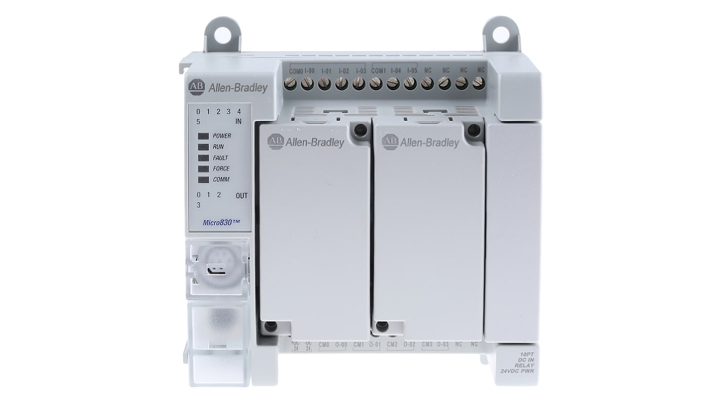 Allen Bradley 2080-LC30-10QWB, CPU PLC Micro830, 6 ingressi e 4 uscite digitali, dimensioni 90 x 100 x 80 mm.