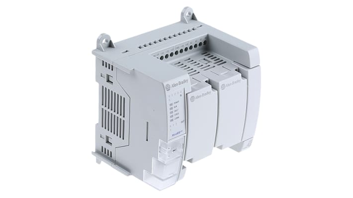 Allen Bradley 2080-LC30-10QWB, CPU PLC Micro830, 6 ingressi e 4 uscite digitali, dimensioni 90 x 100 x 80 mm.