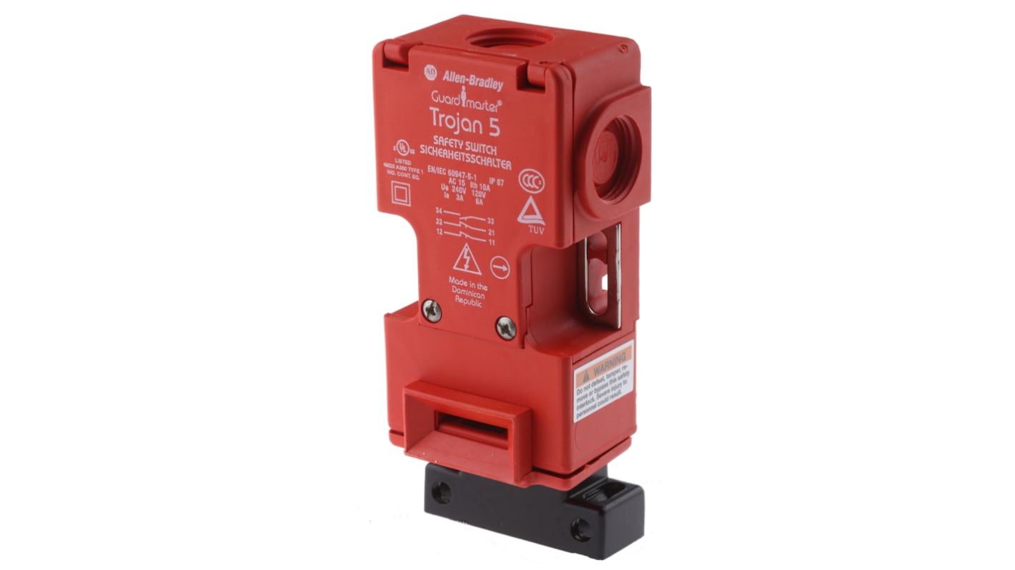Interruttore di interblocco di sicurezza a chiave Allen Bradley Guardmaster 440K-T11468, 2NC/1NA, IP67, dimensioni 95x32x52mm.