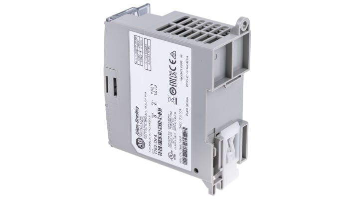 Modulo I/O analogico Allen Bradley 1762-OF4 per MicroLogix 1100, 4 uscite 4-20 mA, montaggio su guida DIN, dimensioni 90 x 40 x 87 mm.