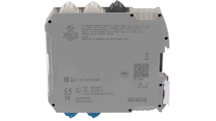 Phoenix Contact, barriera galvanica MACX MCR-EX-SL-2NAM, 2 canali, isolamento elettrico a 3 vie, IP20, 12,5 mm di larghezza.