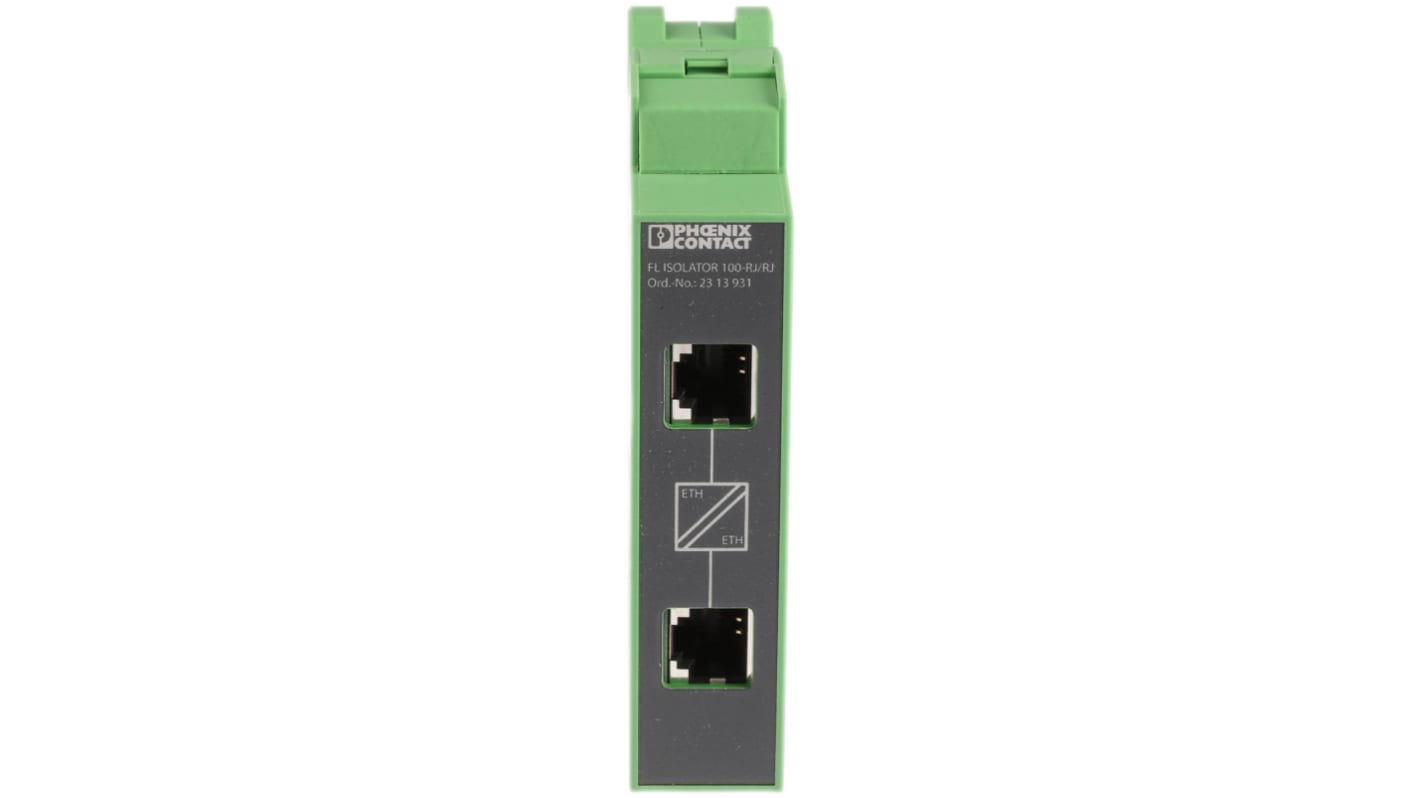 Modulo di espansione Phoenix Contact 2313931, isolatore di interfaccia Ethernet per guida DIN, due porte RJ45, -25°C/+85°C.