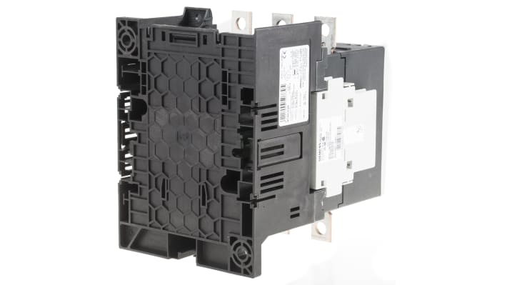 Contattore Siemens 3RT1055-6LA06, 3 poli, 150 A, 75 kW, 400 V c.a., con 4 contatti ausiliari, dimensioni 170x120x169 mm.