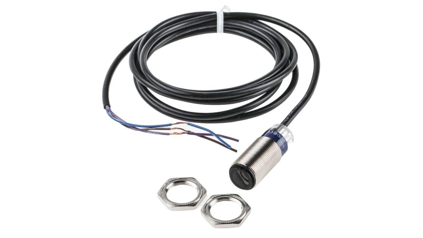 Sensore fotoelettrico cilindrico Telemecanique Sensors XUB2BKSNL2T, rilevamento a 15 m, uscita a stato solido, IP65/IP67.