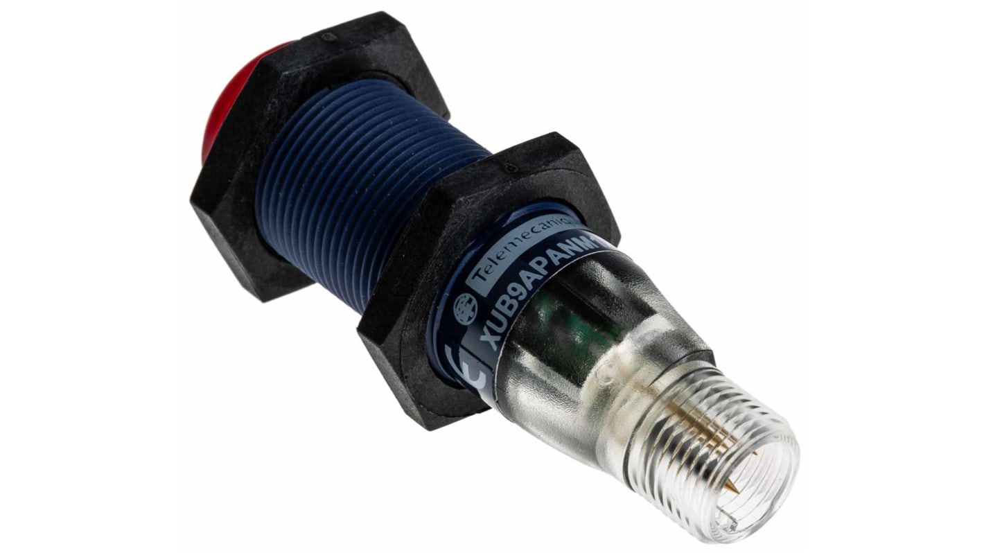 Sensore fotoelettrico cilindrico a retroriflessione Telemecanique Sensors XUB9APANM12, rilevamento fino a 2 m, uscita PNP, IP65/IP67.