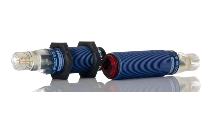 Sensore fotoelettrico cilindrico Telemecanique Sensors XUBLAPCNM12, rilevamento fino a 100 m, uscita PNP, connettore M12, IP67.