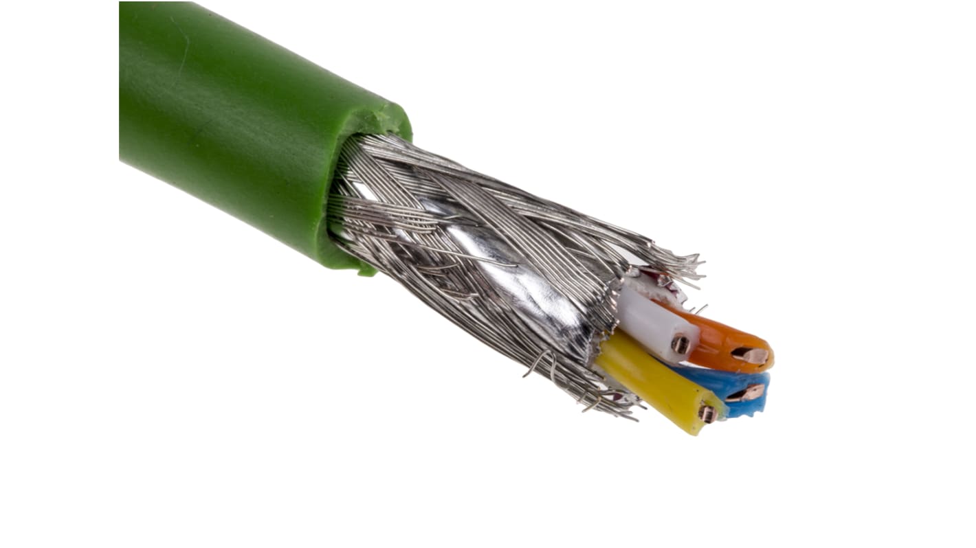 Cavo Ethernet Cat5e Siemens 20m, schermato SF/UTP, guaina verde in PVC, ignifugo, per applicazioni industriali.