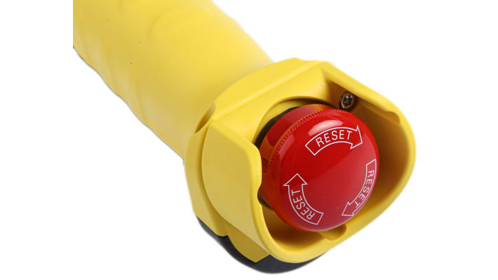 Interruttore di abilitazione di sicurezza Omron A4EG-BE2R041, 3 posizioni, 2NC, protezione IP65, dimensioni 294x63x48 mm.