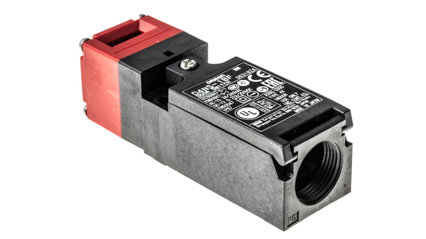 Interruttore di interblocco di sicurezza Omron D4NS-1BF, plastica, IP67, 2NC, 240 V CA, 10 A, dimensioni 96x31x30 mm.