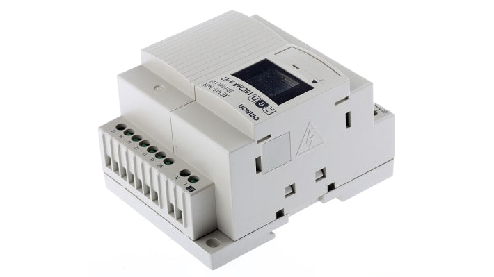 Modulo logico Omron ZEN-10C2AR-A-V2, 6 ingressi, 4 uscite relè, dimensioni 70 x 90 x 56 mm, montaggio su guida DIN.