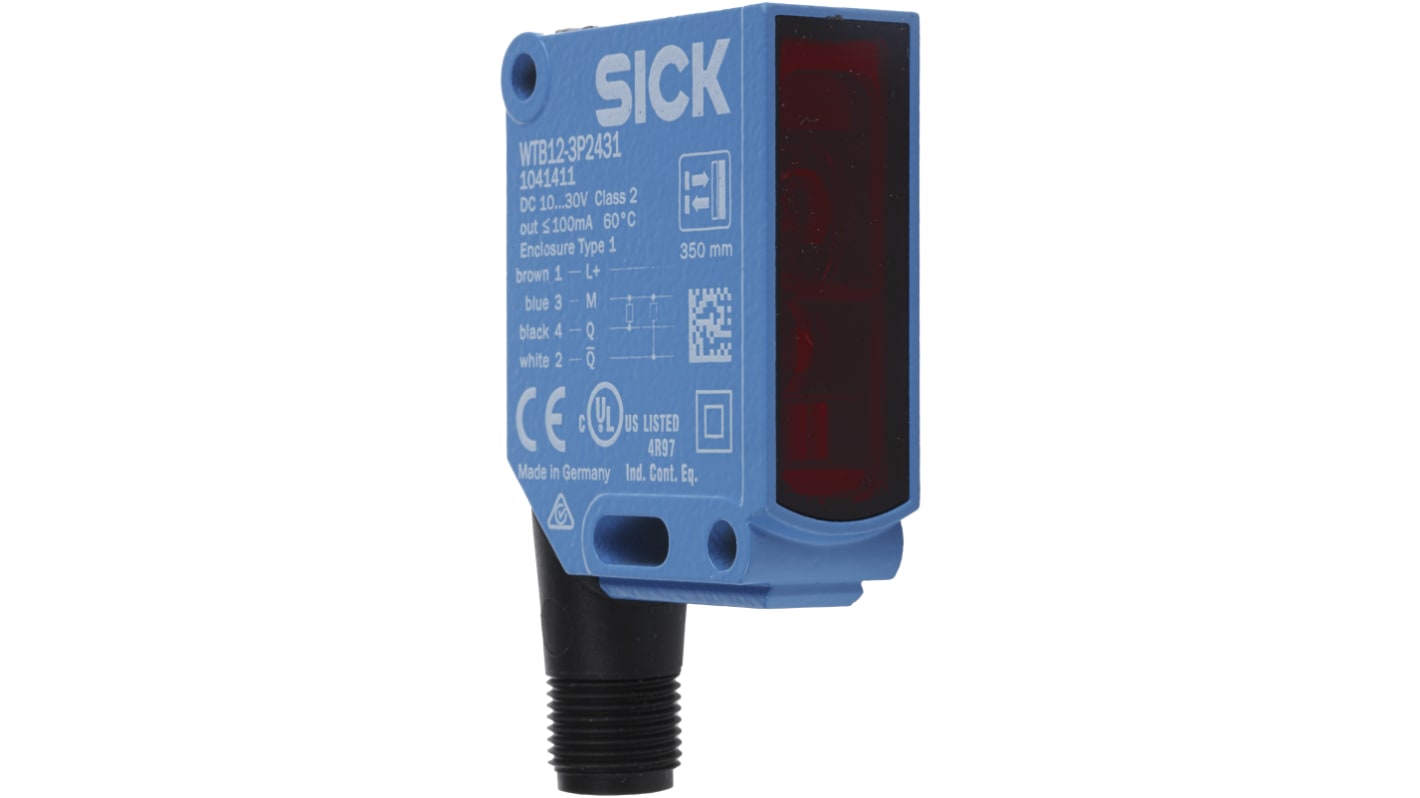 Sensore fotoelettrico rettangolare Sick WTB12-3P2431, rilevamento 20-350 mm, uscita PNP, montaggio a pannello, IP66/IP67/IP69K.