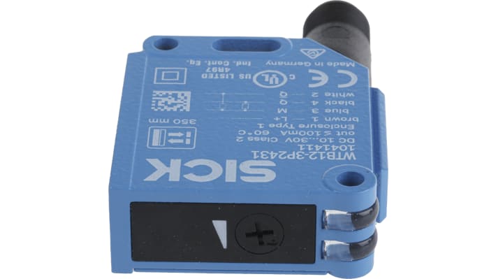 Sensore fotoelettrico rettangolare Sick WTB12-3P2431, rilevamento 20-350 mm, uscita PNP, montaggio a pannello, IP66/IP67/IP69K.